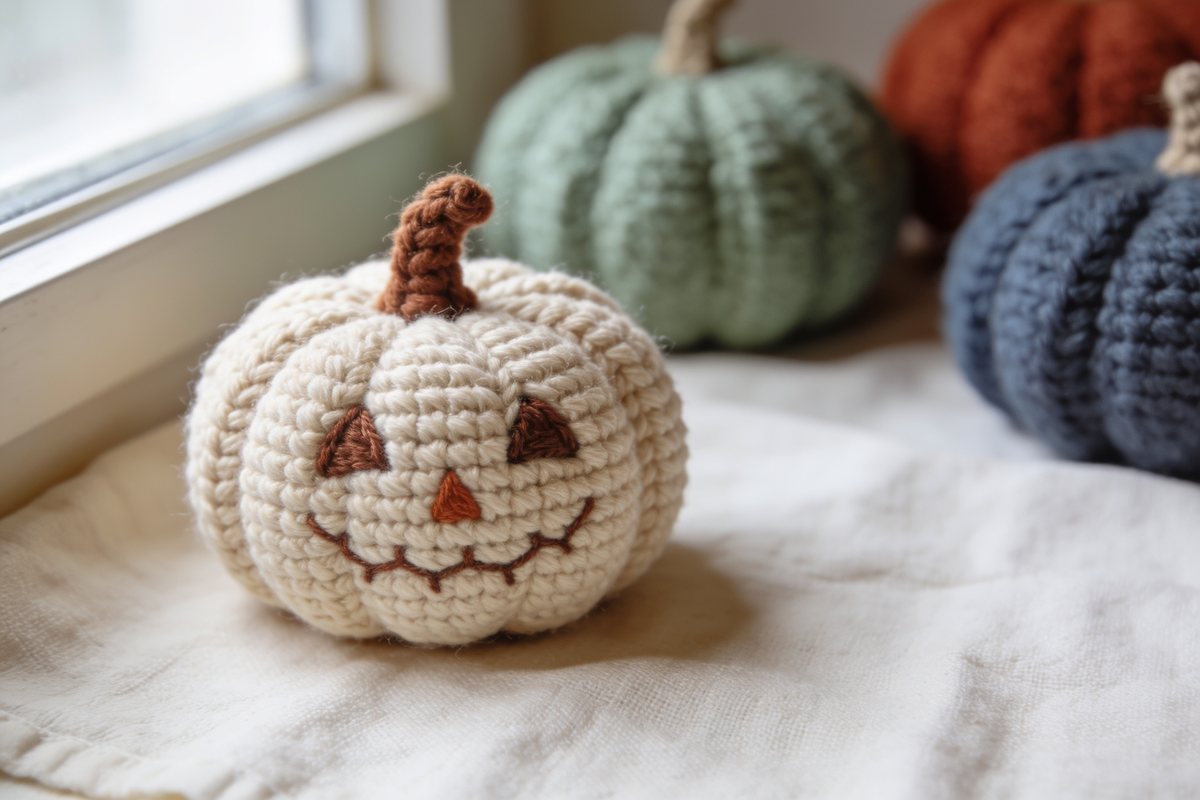 Amigurumi pumpkin with a face